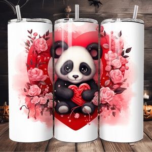 Handcrafted Valentines panda 20oz skinny tumbler